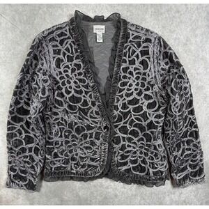 Chicos Keeley Womens Size 1 Jacket Velvet Black Silver Metallic Cord Embroidered
